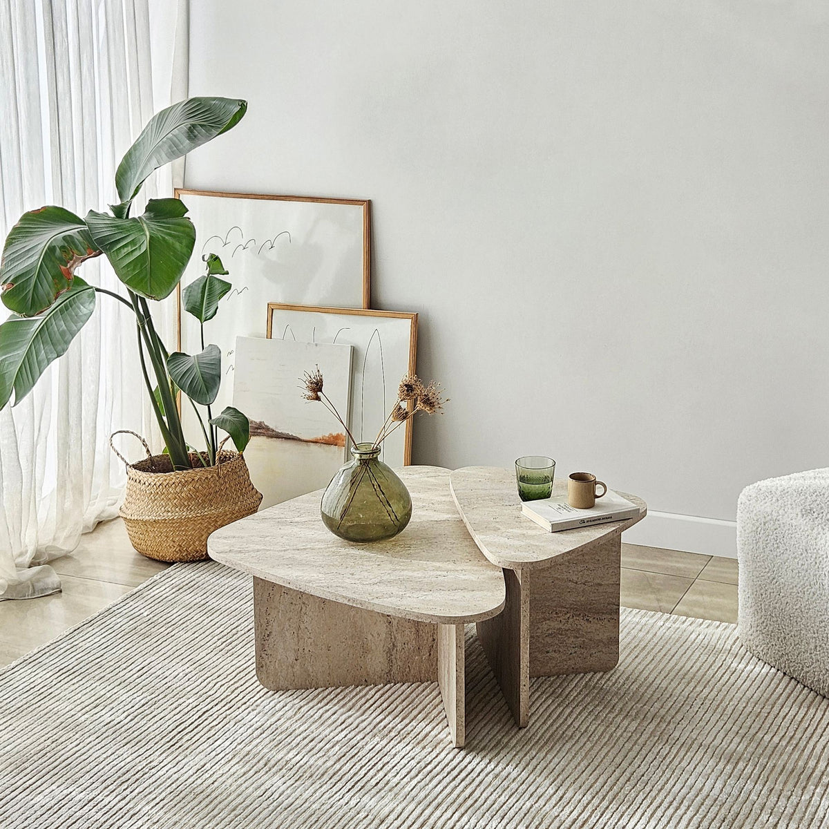 Τραπεζάκια Σαλονιού Σετ Kaminia Travertine 90x60x35 εκ. Μελαμίνης