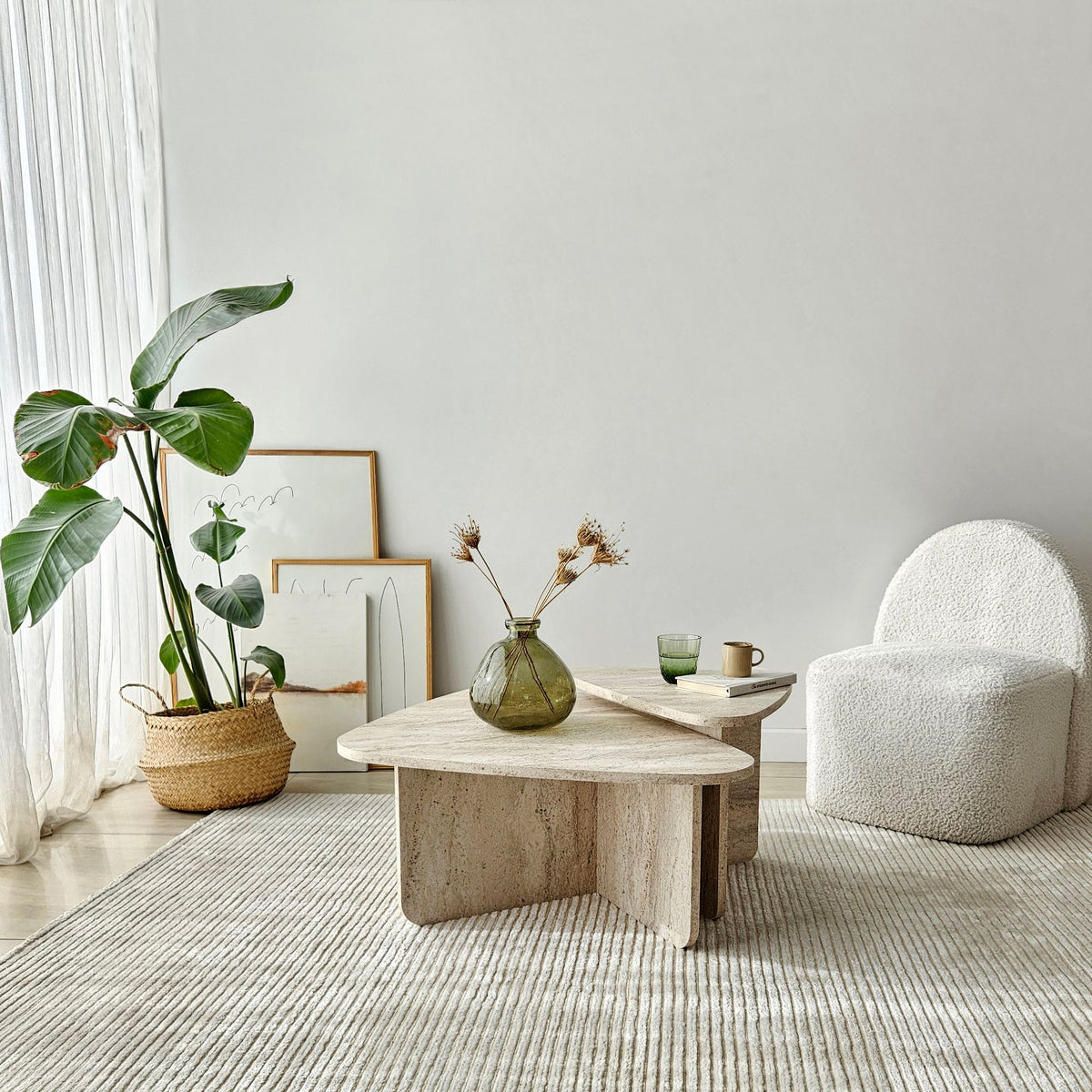 Τραπεζάκια Σαλονιού Σετ Kaminia Travertine 90x60x35 εκ. Μελαμίνης