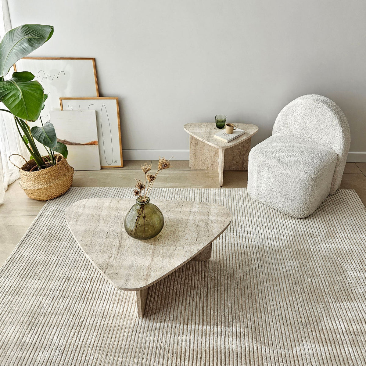 Τραπεζάκια Σαλονιού Σετ Kaminia Travertine 90x60x35 εκ. Μελαμίνης