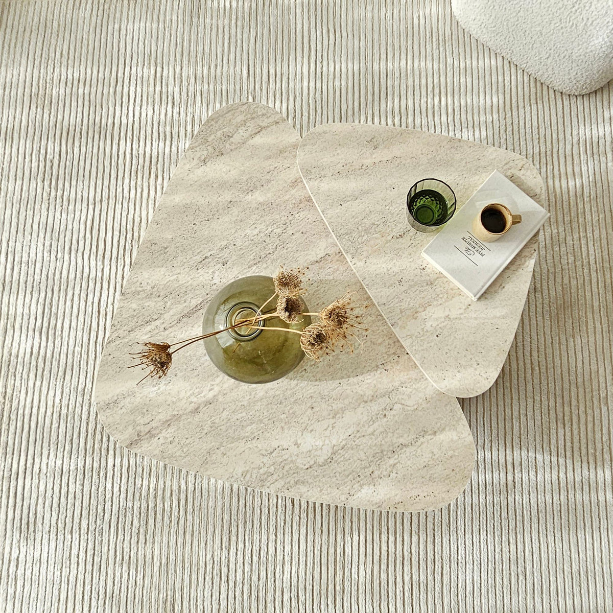 Τραπεζάκια Σαλονιού Σετ Kaminia Travertine 90x60x35 εκ. Μελαμίνης