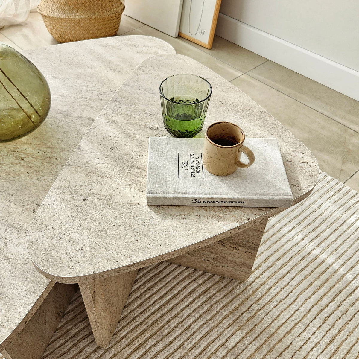 Τραπεζάκια Σαλονιού Σετ Kaminia Travertine 90x60x35 εκ. Μελαμίνης