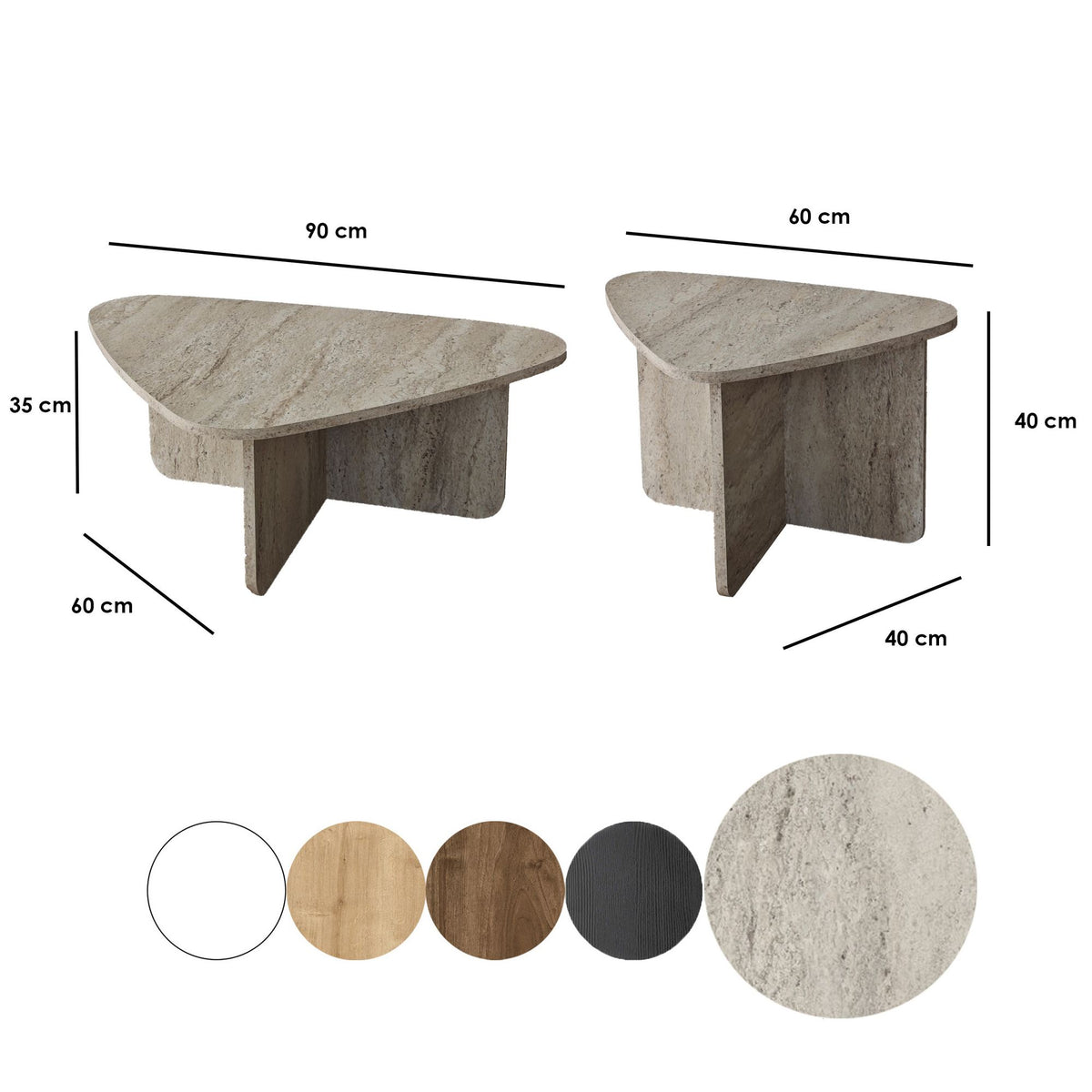 Τραπεζάκια Σαλονιού Σετ Kaminia Travertine 90x60x35 εκ. Μελαμίνης