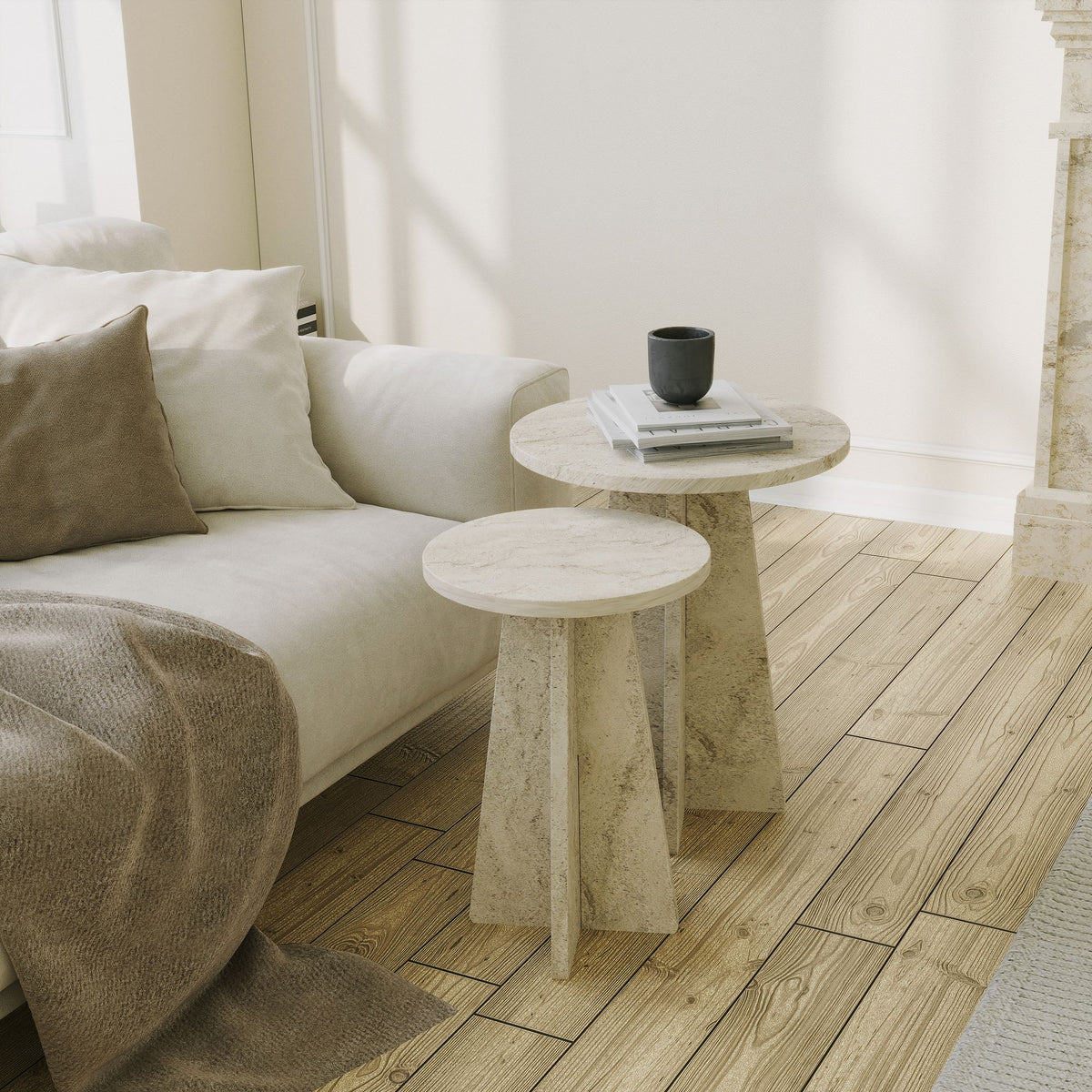 Τραπεζάκια Σαλονιού Σετ 2τμχ Fykiada Travertine 40x40x50 εκ. Μελαμίνης