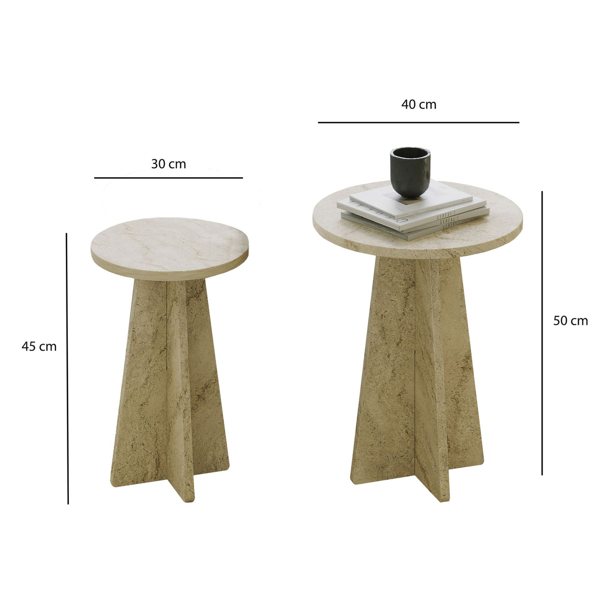 Τραπεζάκια Σαλονιού Σετ 2τμχ Fykiada Travertine 40x40x50 εκ. Μελαμίνης