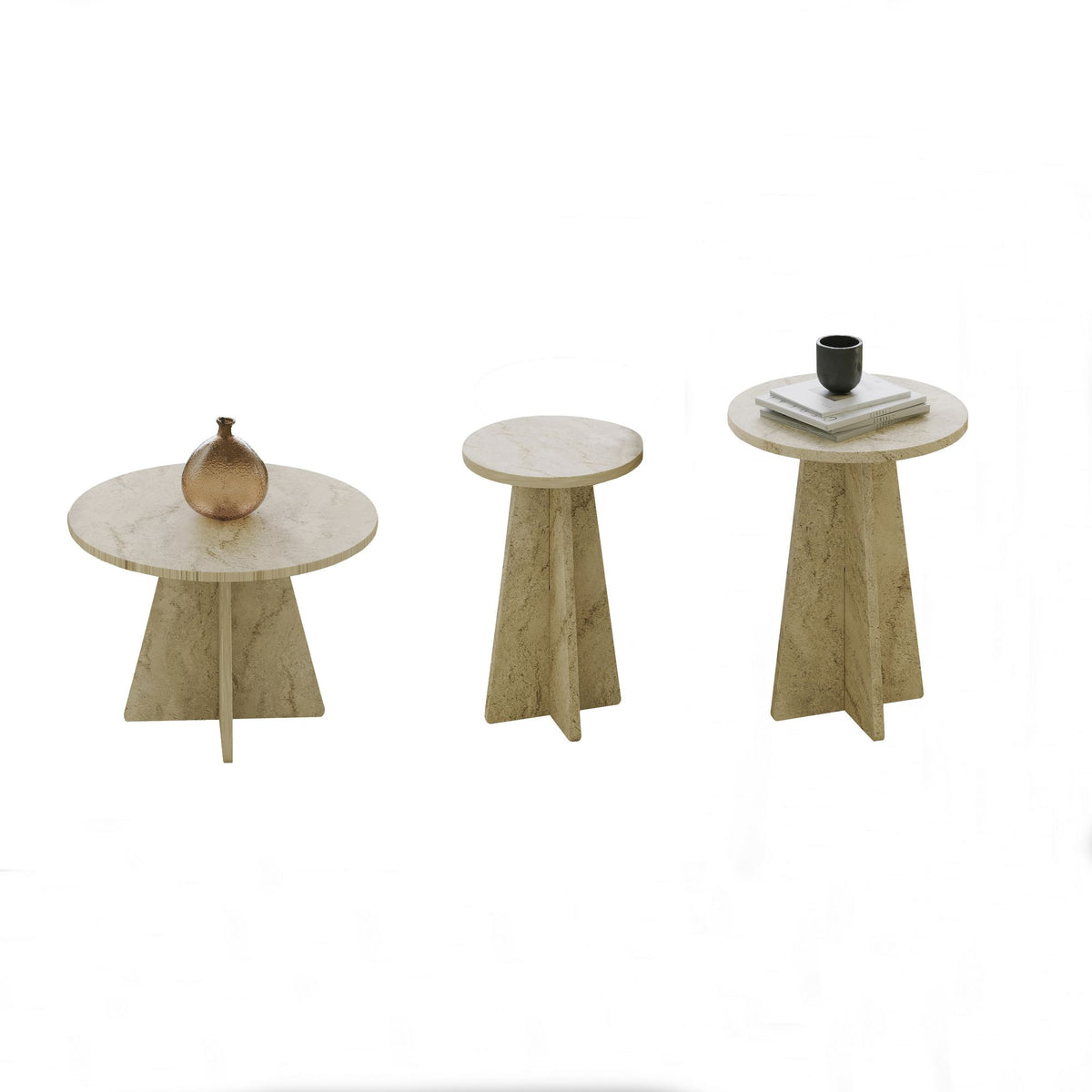 Τραπεζάκια Σαλονιού Σετ 3τμχ Fykiada Travertine 60x60x40 εκ. Μελαμίνης
