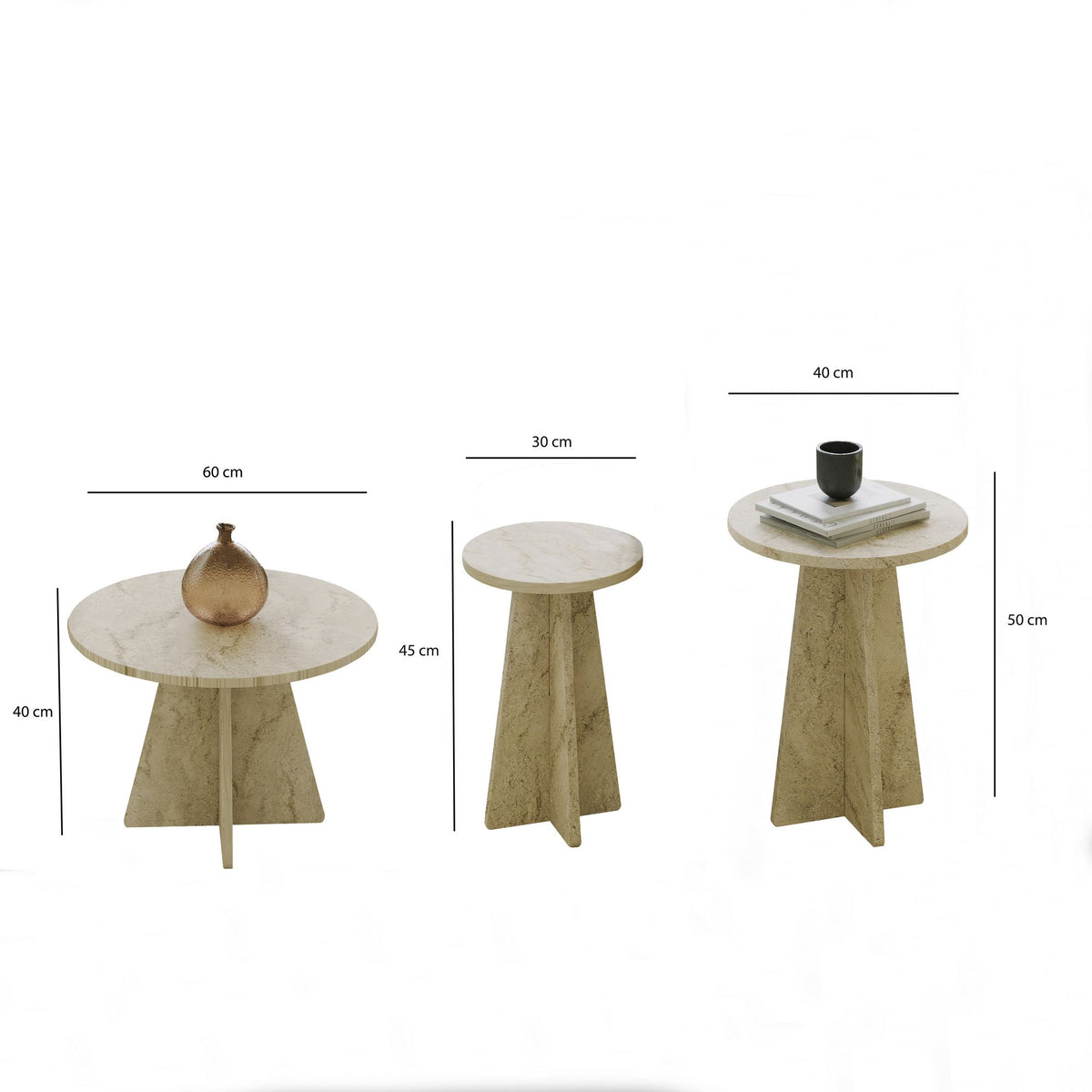 Τραπεζάκια Σαλονιού Σετ 3τμχ Fykiada Travertine 60x60x40 εκ. Μελαμίνης