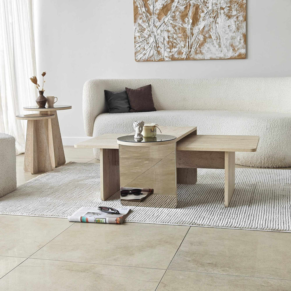 Τραπεζάκια Σαλονιού Σετ 4τμχ Atokos Travertine 105x60x35 εκ. Μελαμίνης Κωδ. 4