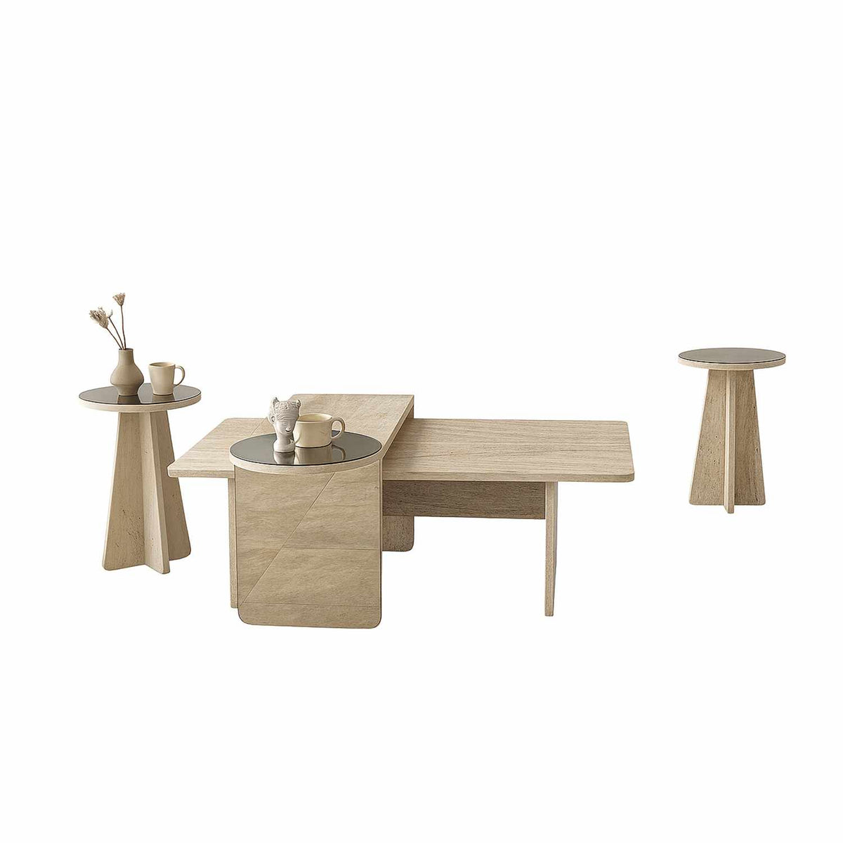 Τραπεζάκια Σαλονιού Σετ 4τμχ Atokos Travertine 105x60x35 εκ. Μελαμίνης Κωδ. 4