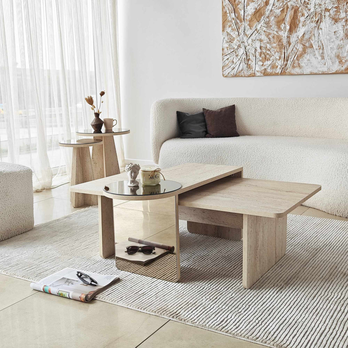Τραπεζάκια Σαλονιού Σετ 4τμχ Atokos Travertine 105x60x35 εκ. Μελαμίνης Κωδ. 4