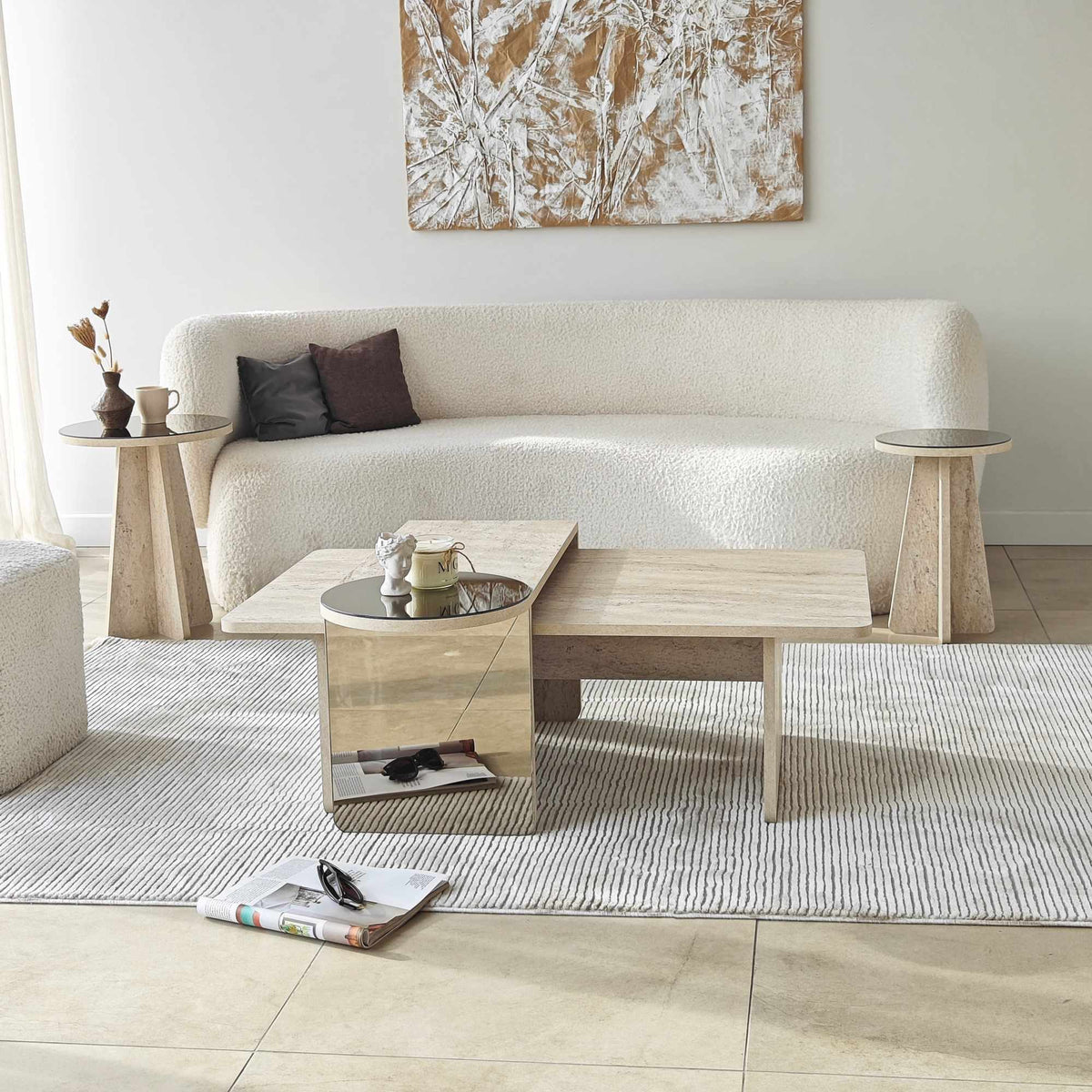 Τραπεζάκια Σαλονιού Σετ 4τμχ Atokos Travertine 105x60x35 εκ. Μελαμίνης Κωδ. 4