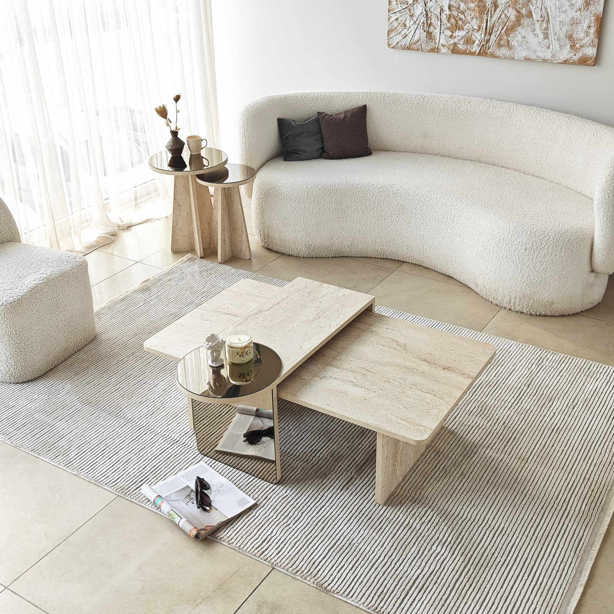 Τραπεζάκια Σαλονιού Σετ 4τμχ Atokos Travertine 105x60x35 εκ. Μελαμίνης Κωδ. 4