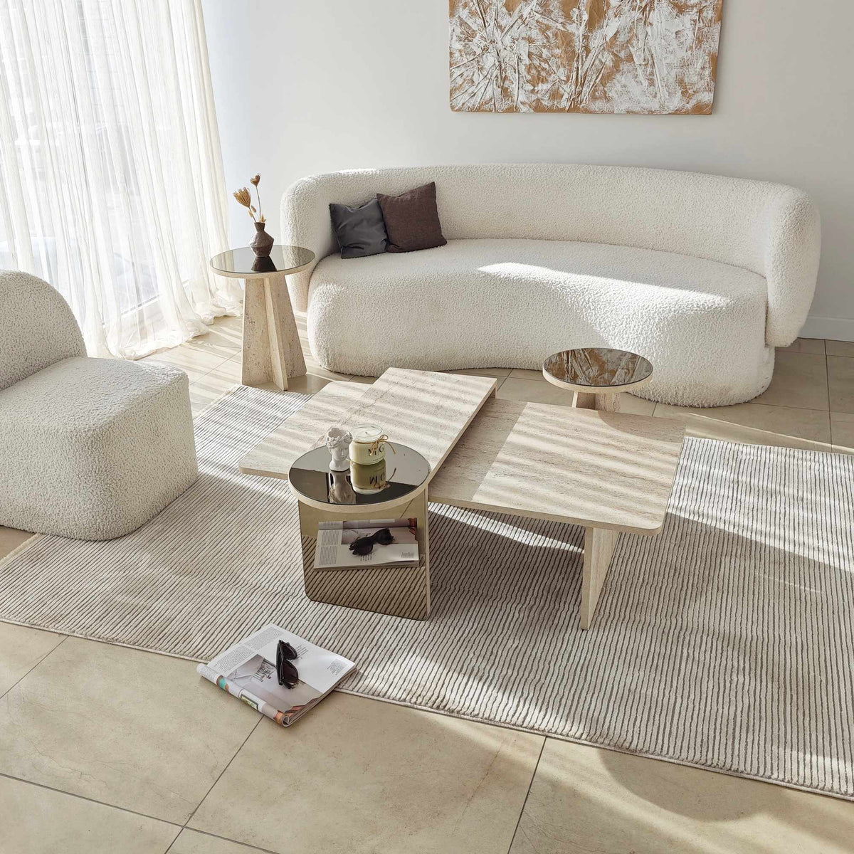 Τραπεζάκια Σαλονιού Σετ 4τμχ Atokos Travertine 105x60x35 εκ. Μελαμίνης Κωδ. 4
