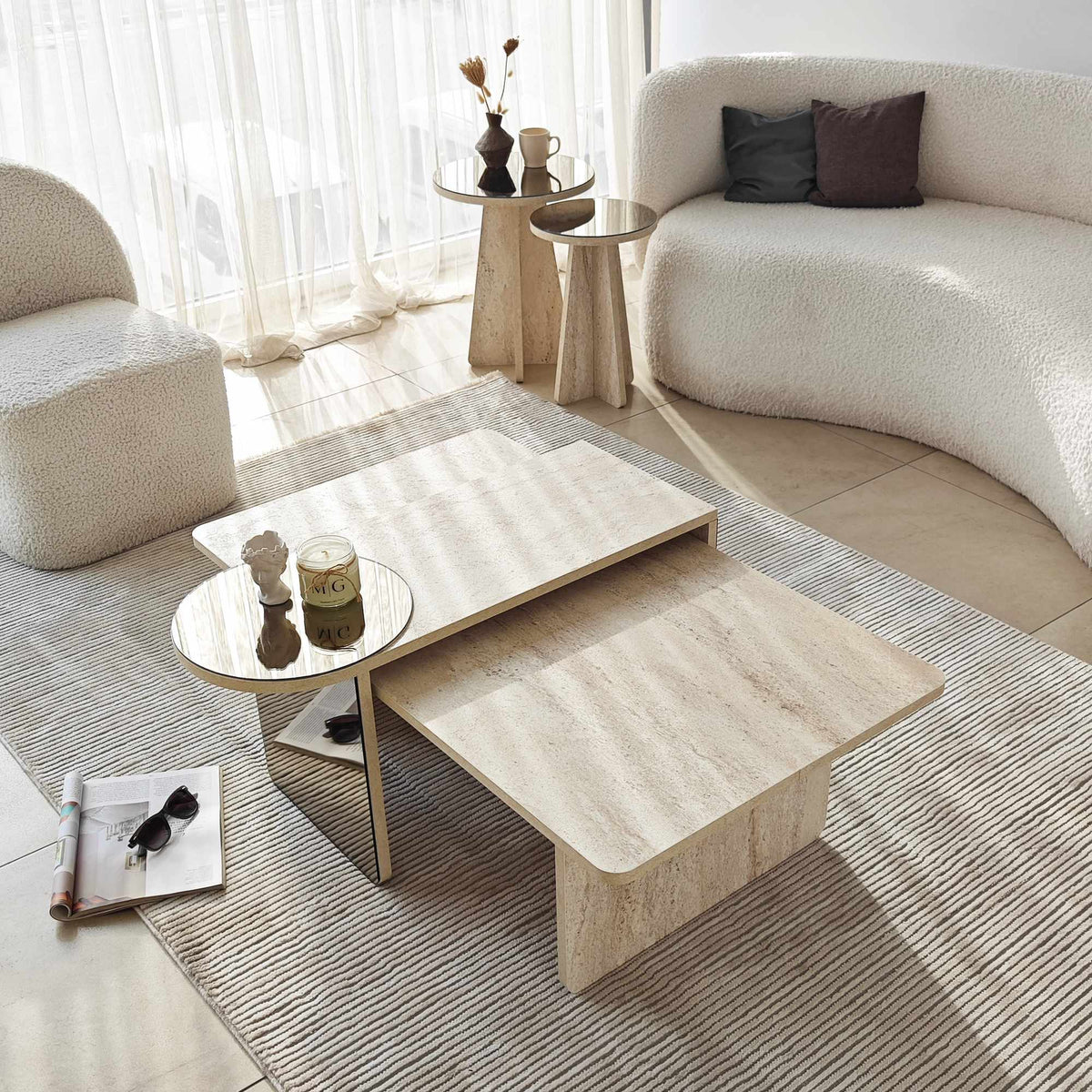 Τραπεζάκια Σαλονιού Σετ 4τμχ Atokos Travertine 105x60x35 εκ. Μελαμίνης Κωδ. 4