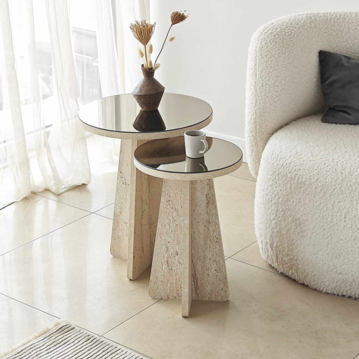 Βοηθητικά Τραπεζάκια Σετ Atokos Travertine - Μπρονζέ 40x40x50 εκ. Μελαμίνης