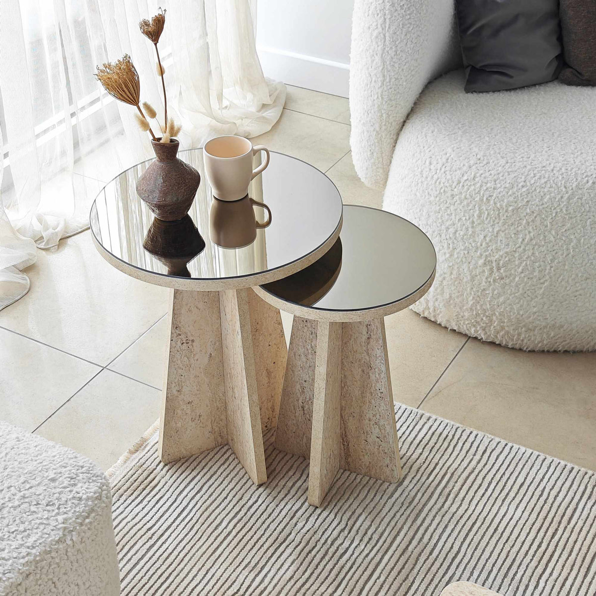 Βοηθητικά Τραπεζάκια Σετ Atokos Travertine - Μπρονζέ 40x40x50 εκ. Μελαμίνης
