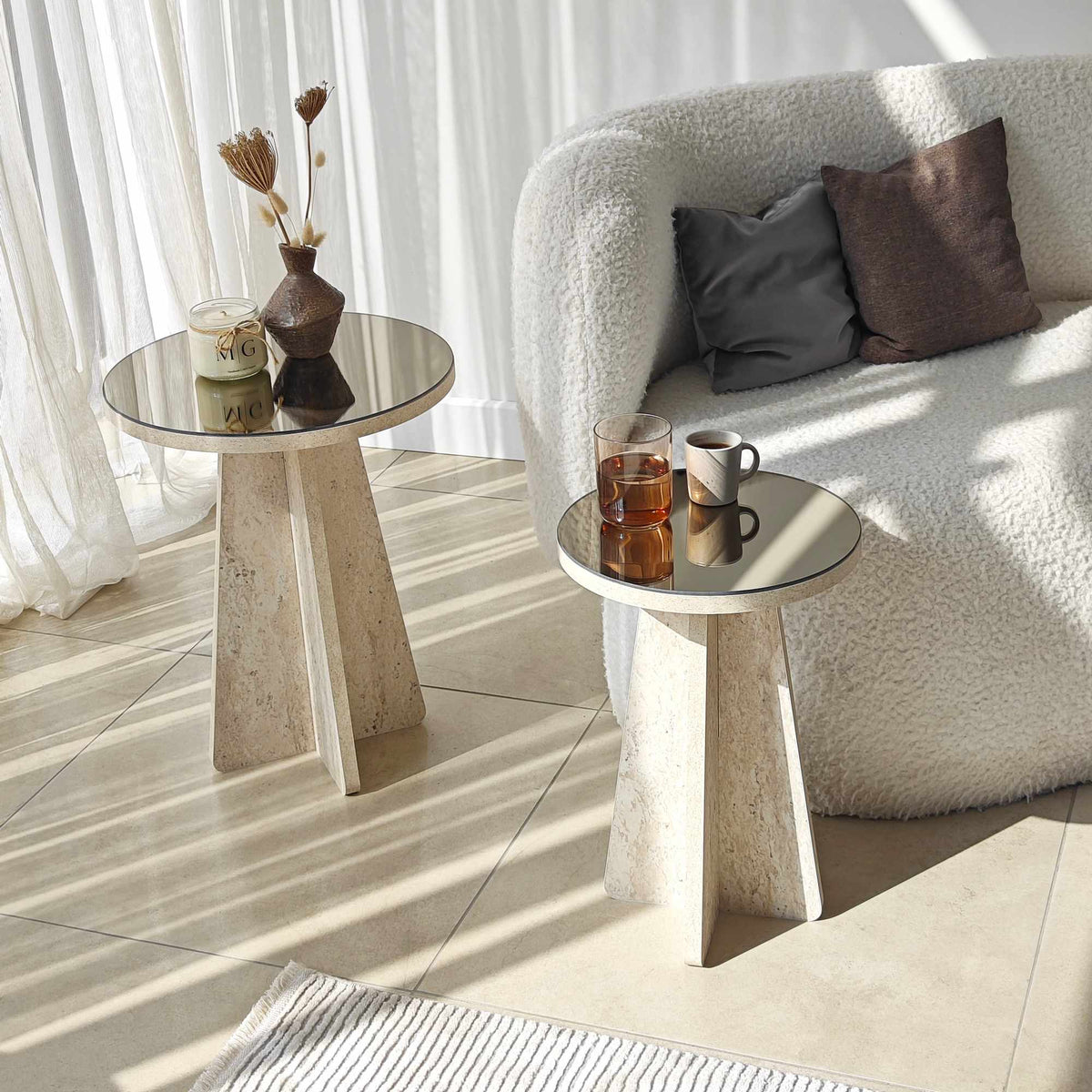 Βοηθητικά Τραπεζάκια Σετ Atokos Travertine - Μπρονζέ 40x40x50 εκ. Μελαμίνης