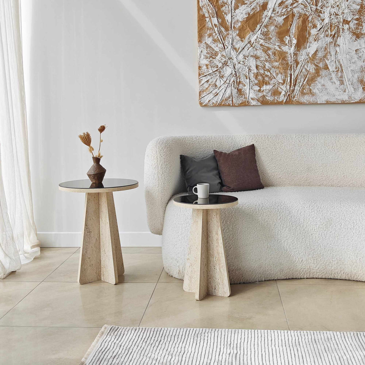 Βοηθητικά Τραπεζάκια Σετ Atokos Travertine - Μπρονζέ 40x40x50 εκ. Μελαμίνης