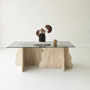 Τραπεζάκι Σαλονιού Maroni Γυάλινο Travertine - Φιμέ 105x65x40 εκ.