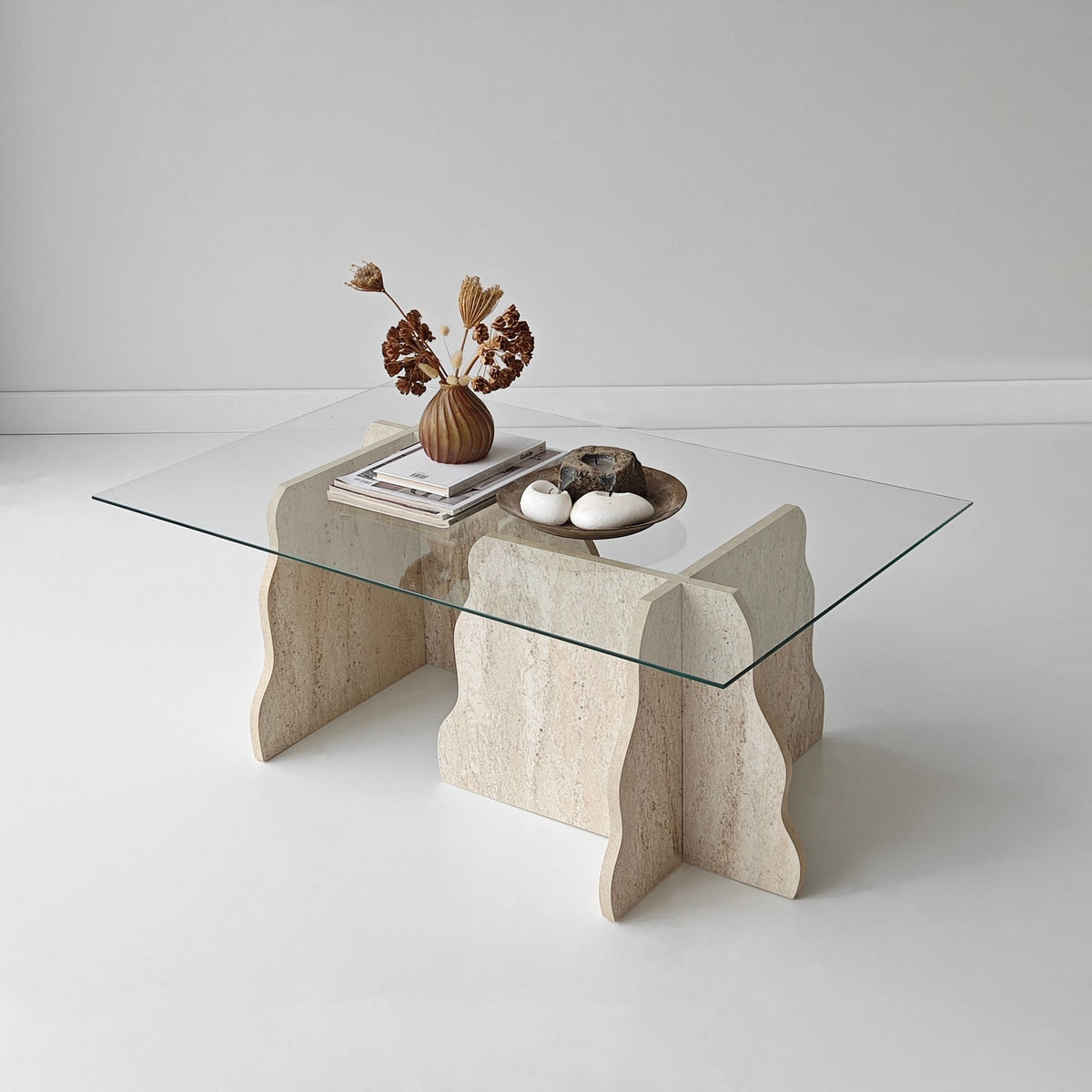 Τραπεζάκι Σαλονιού Maroni Γυάλινο Travertine - Διάφανο 105x65x40 εκ. Μελαμίνης