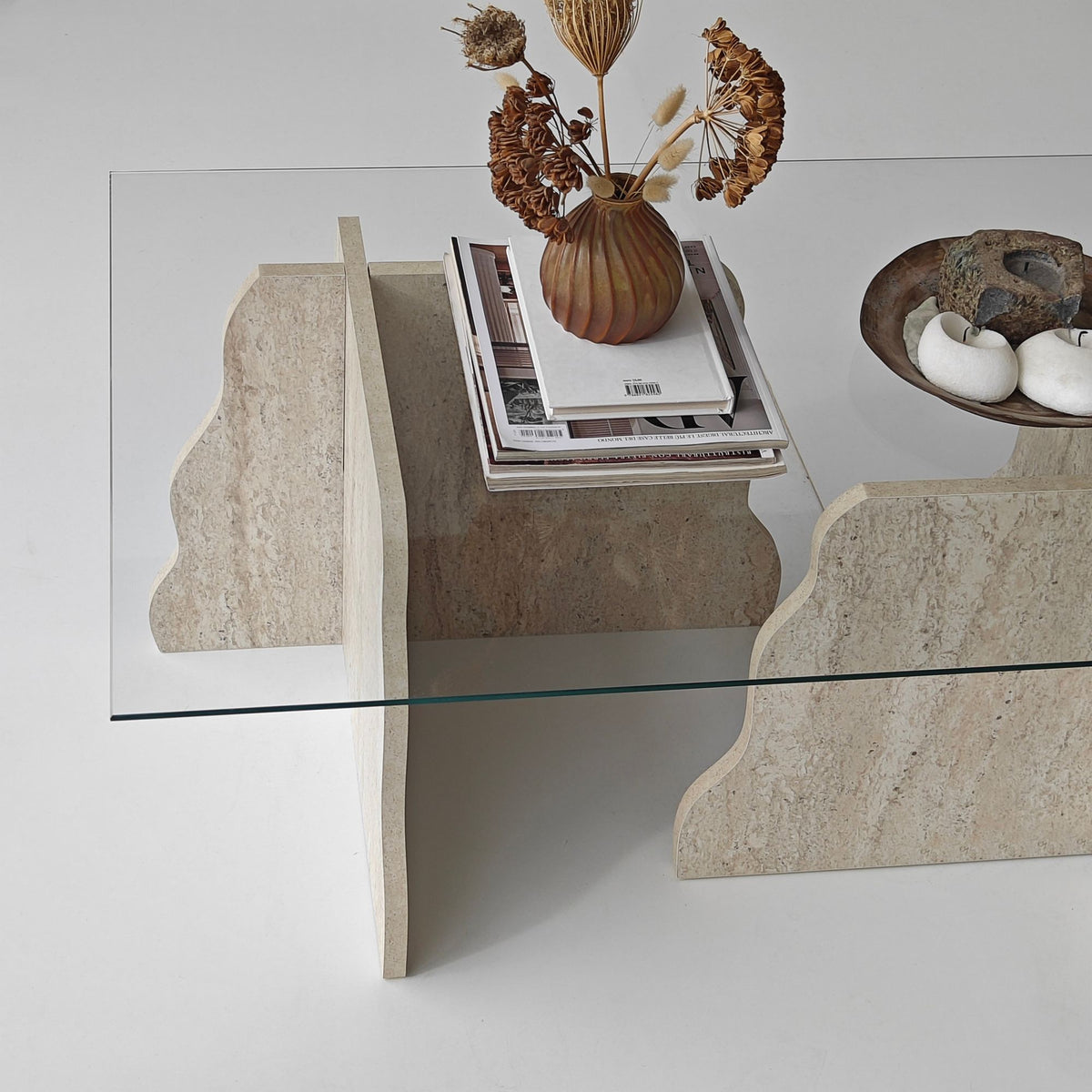 Τραπεζάκι Σαλονιού Maroni Γυάλινο Travertine - Διάφανο 105x65x40 εκ. Μελαμίνης