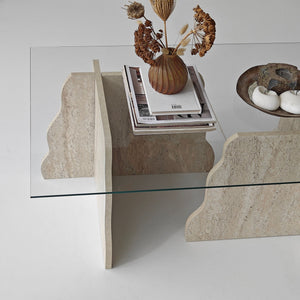 Τραπεζάκι Σαλονιού Maroni Γυάλινο Travertine - Διάφανο 105x65x40 εκ. Μελαμίνης