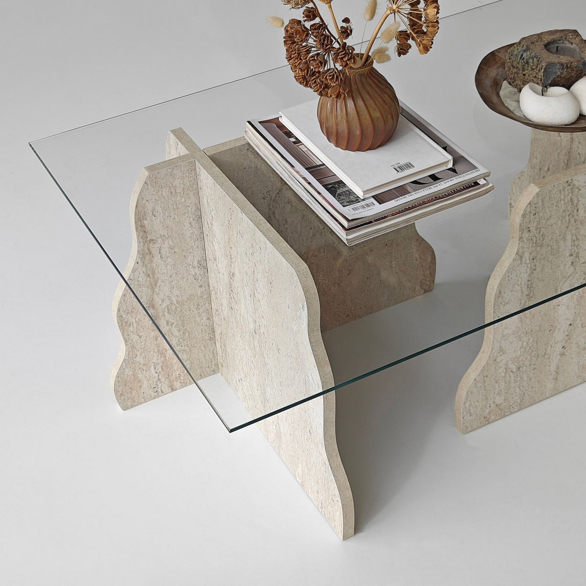 Τραπεζάκι Σαλονιού Maroni Γυάλινο Travertine - Διάφανο 105x65x40 εκ. Μελαμίνης