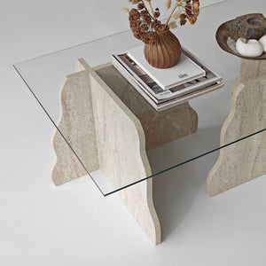 Τραπεζάκι Σαλονιού Maroni Γυάλινο Travertine - Διάφανο 105x65x40 εκ. Μελαμίνης