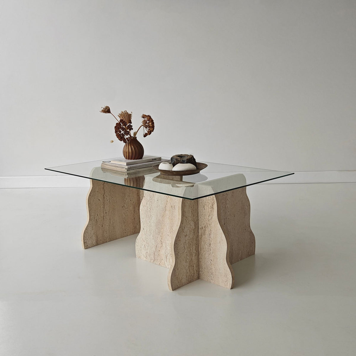 Τραπεζάκι Σαλονιού Maroni Γυάλινο Travertine - Διάφανο 105x65x40 εκ. Μελαμίνης