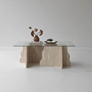 Τραπεζάκι Σαλονιού Maroni Γυάλινο Travertine - Διάφανο 105x65x40 εκ. Μελαμίνης