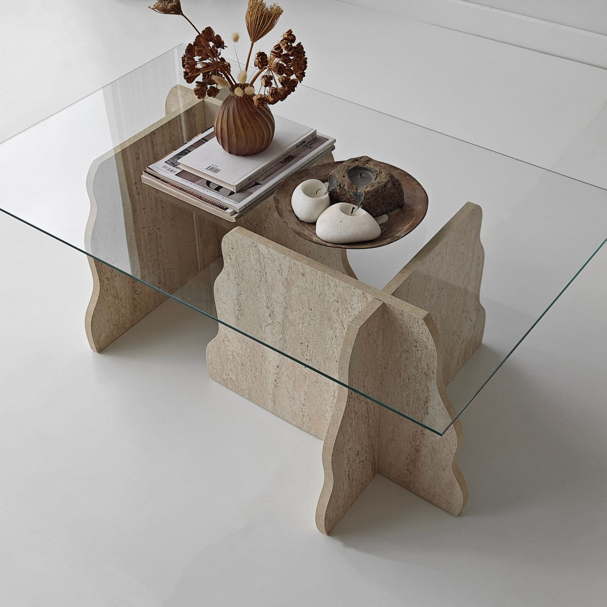 Τραπεζάκι Σαλονιού Maroni Γυάλινο Travertine - Διάφανο 105x65x40 εκ. Μελαμίνης