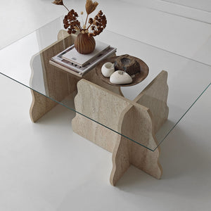 Τραπεζάκι Σαλονιού Maroni Γυάλινο Travertine - Διάφανο 105x65x40 εκ. Μελαμίνης