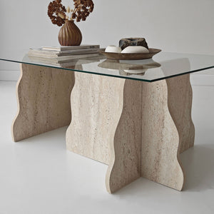 Τραπεζάκι Σαλονιού Maroni Γυάλινο Travertine - Διάφανο 105x65x40 εκ. Μελαμίνης