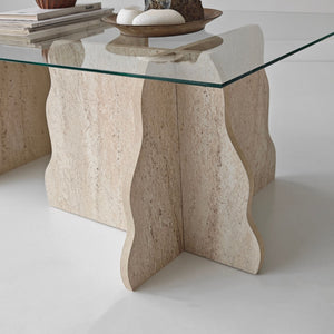 Τραπεζάκι Σαλονιού Maroni Γυάλινο Travertine - Διάφανο 105x65x40 εκ. Μελαμίνης