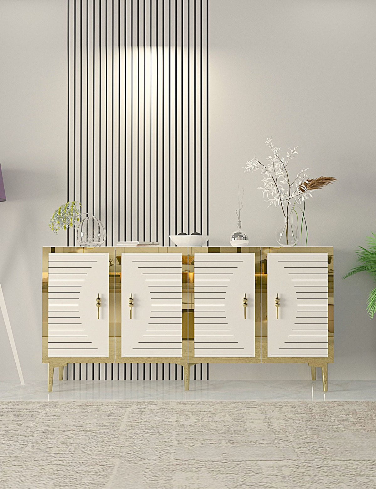 Κονσόλα Stelari Με Ράφια Λευκό - Χρυσό 150x32x75 εκ. Μελαμίνης
