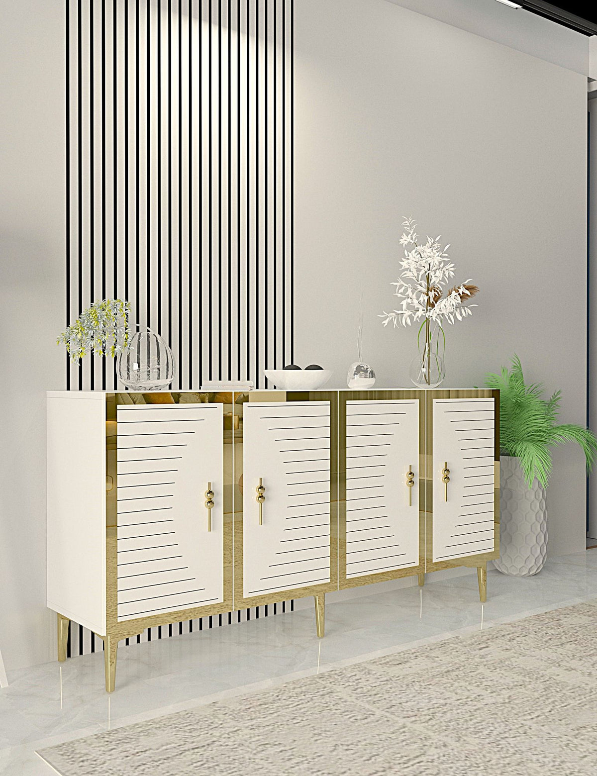 Κονσόλα Stelari Με Ράφια Λευκό - Χρυσό 150x32x75 εκ. Μελαμίνης