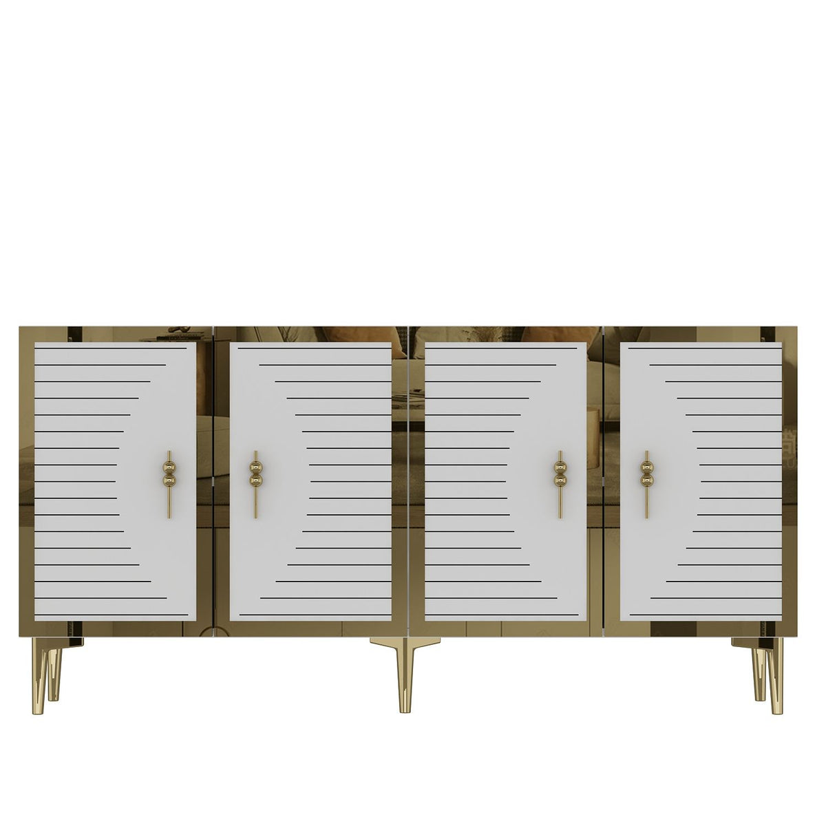 Κονσόλα Stelari Με Ράφια Λευκό - Χρυσό 150x32x75 εκ. Μελαμίνης