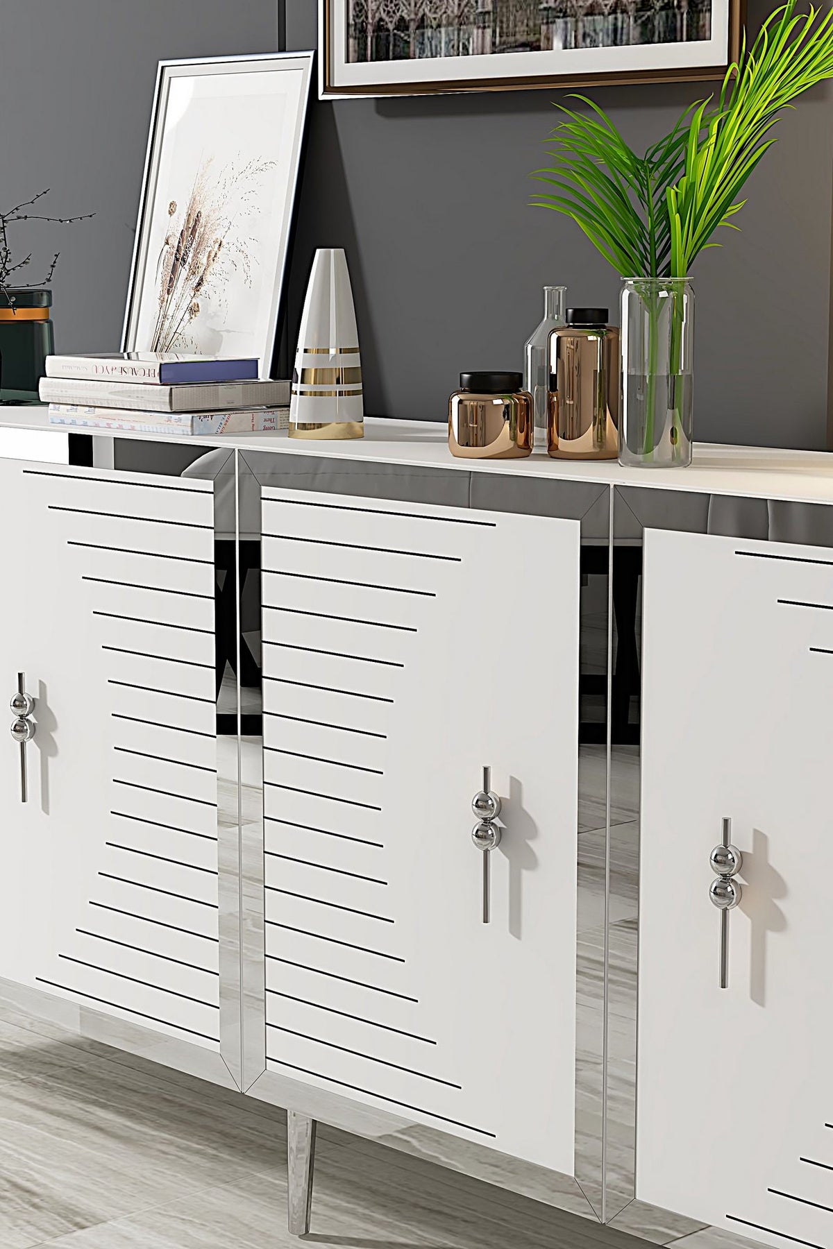 Κονσόλα Rovinia Με Ράφια Λευκό - Ασημί 180x32x75 εκ. Μελαμίνης