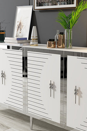 Κονσόλα Rovinia Με Ράφια Λευκό - Ασημί 180x32x75 εκ. Μελαμίνης