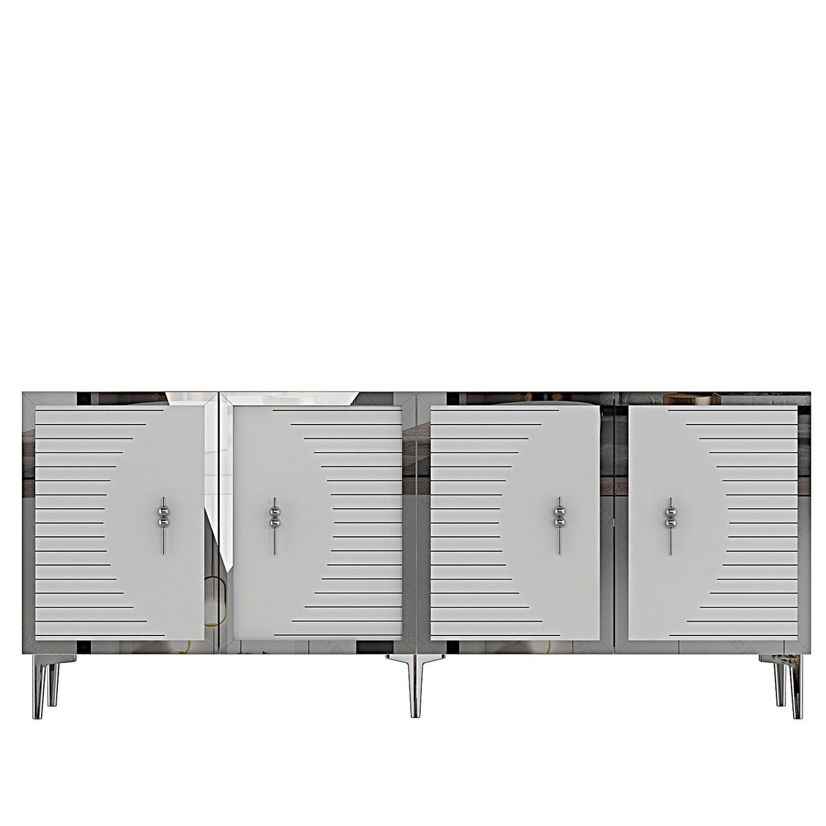 Κονσόλα Rovinia Με Ράφια Λευκό - Ασημί 180x32x75 εκ. Μελαμίνης