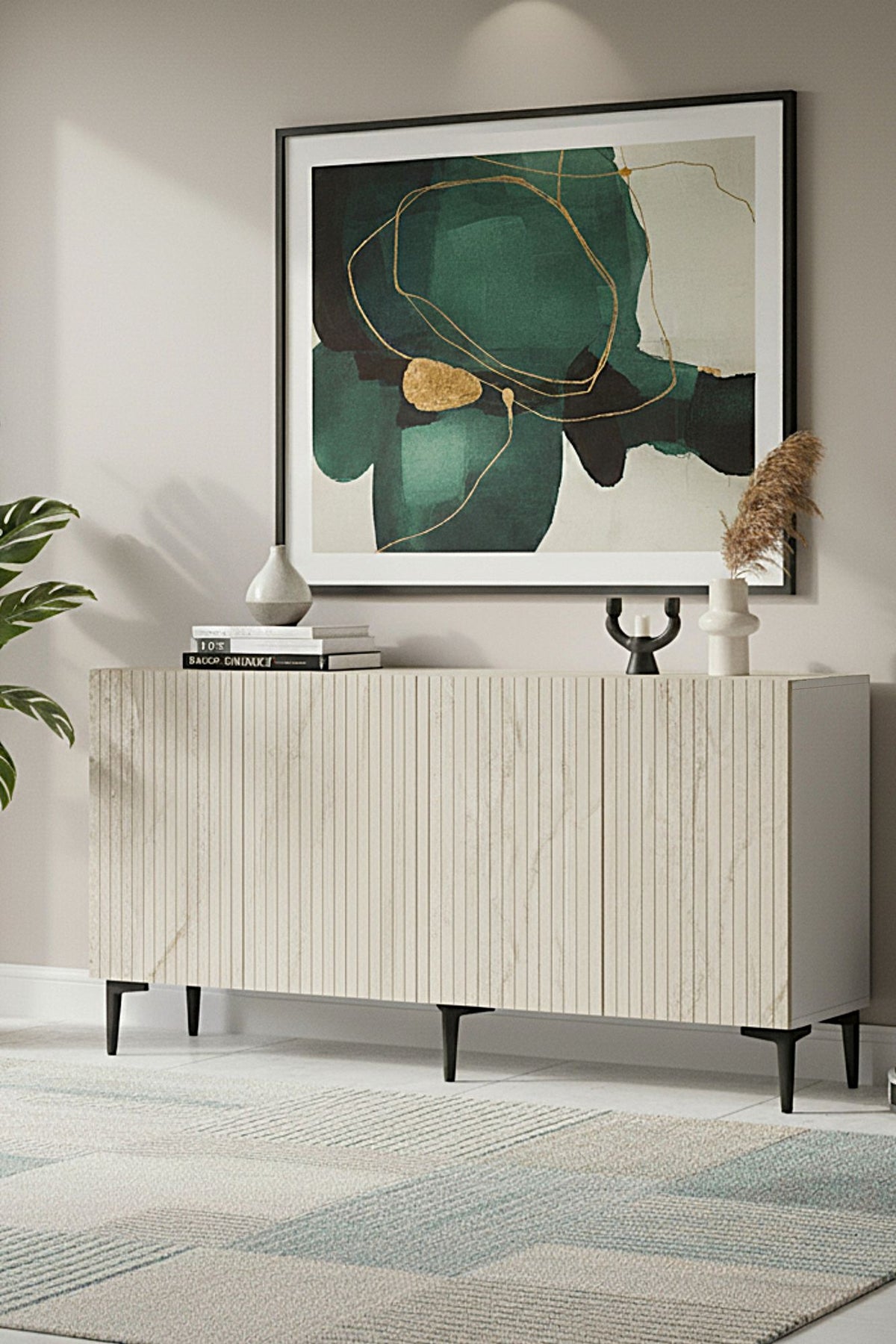 Κονσόλα Evgeros Λευκό - Travertine 150x32x75 εκ. Μελαμίνης