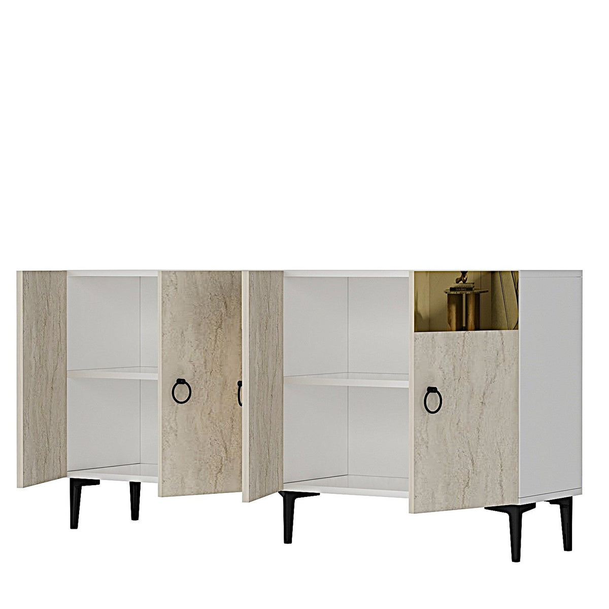 Κονσόλα Fiki Λευκό - Travertine - Χρυσό 150x32x75 εκ. Μελαμίνης