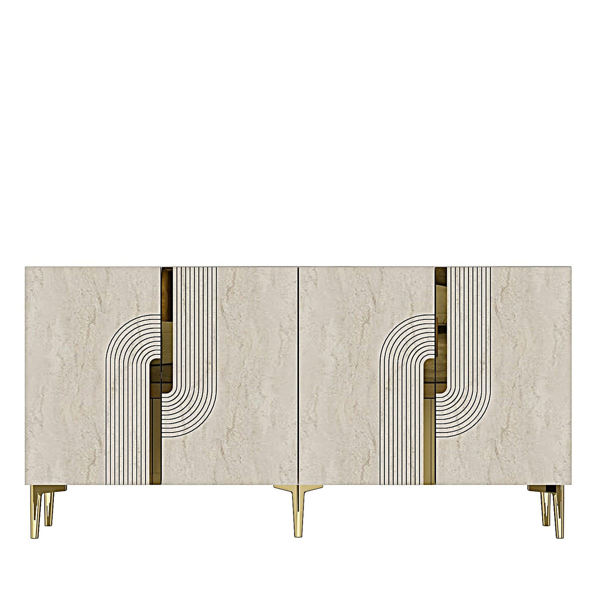 Κονσόλα Chios Με Ράφια Λευκό - Travertine - Χρυσό 150x32x75 εκ. Μελαμίνης