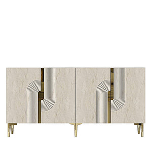 Κονσόλα Chios Με Ράφια Λευκό - Travertine - Χρυσό 150x32x75 εκ. Μελαμίνης