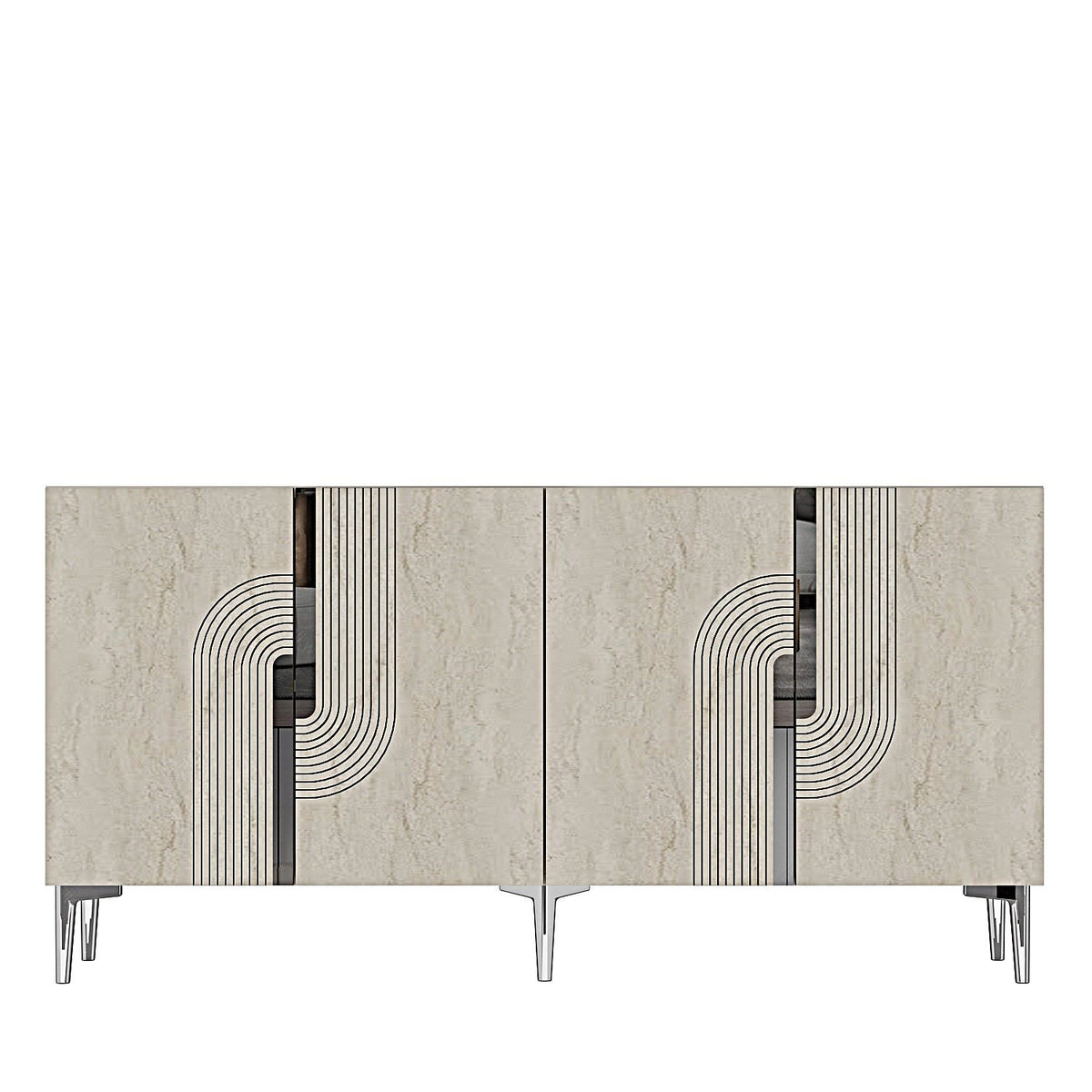 Κονσόλα Chios Με Ράφια Λευκό - Travertine - Ασημί 150x32x75 εκ. Μελαμίνης