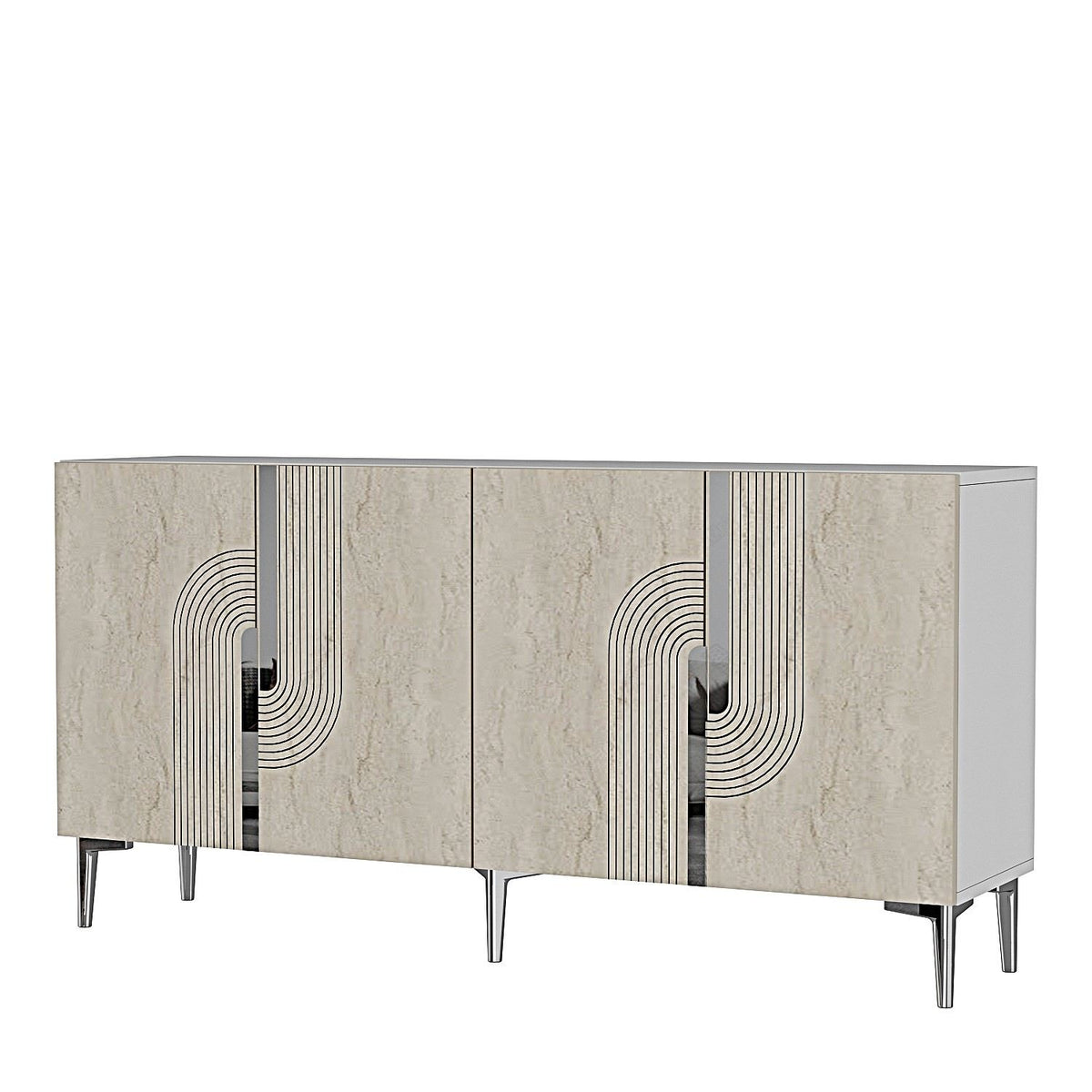 Κονσόλα Chios Με Ράφια Λευκό - Travertine - Ασημί 150x32x75 εκ. Μελαμίνης