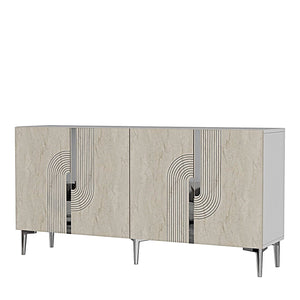 Κονσόλα Chios Με Ράφια Λευκό - Travertine - Ασημί 150x32x75 εκ. Μελαμίνης