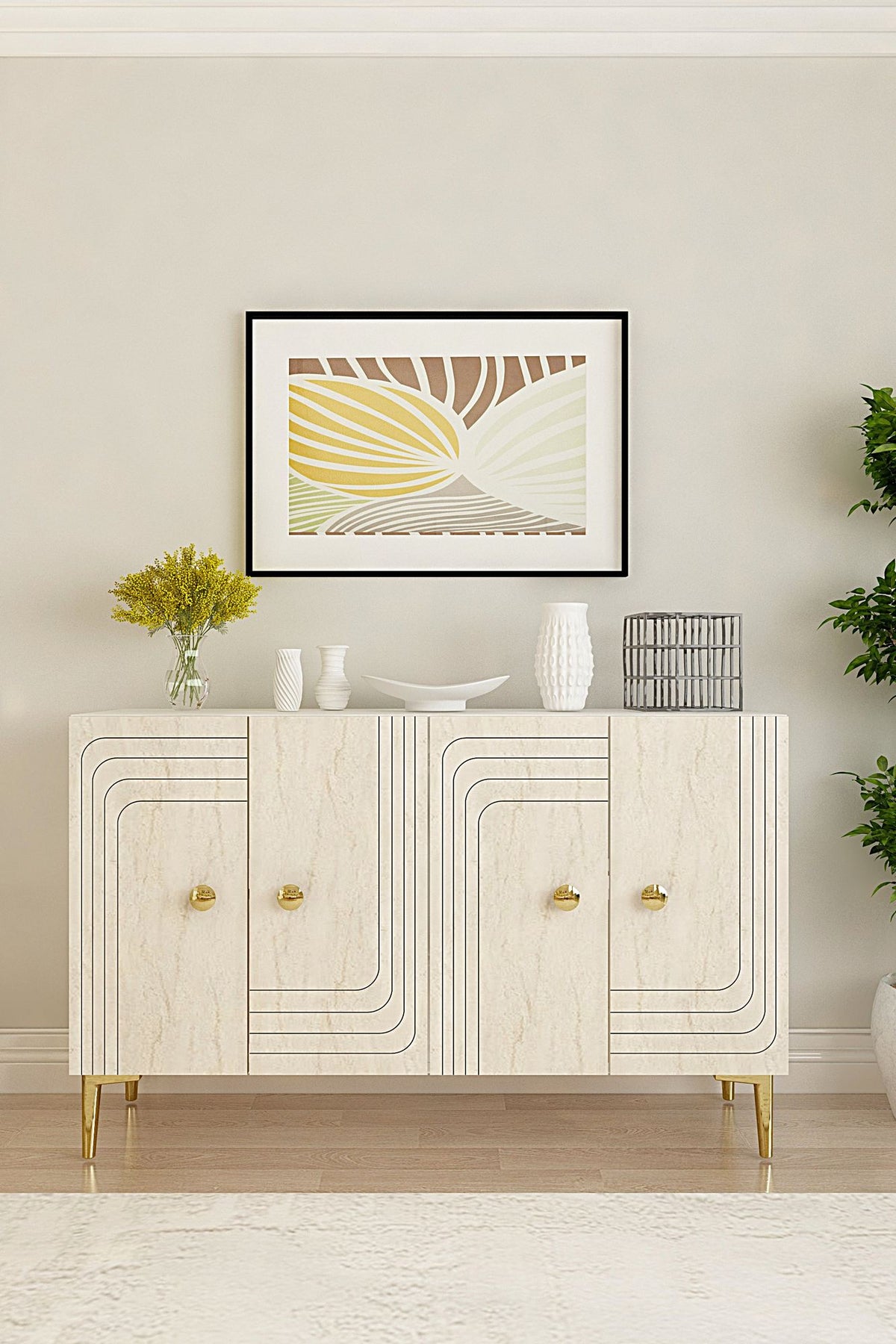 Κονσόλα Elliniko Λευκό - Travertine - Χρυσό 120x32x75 εκ. Μελαμίνης