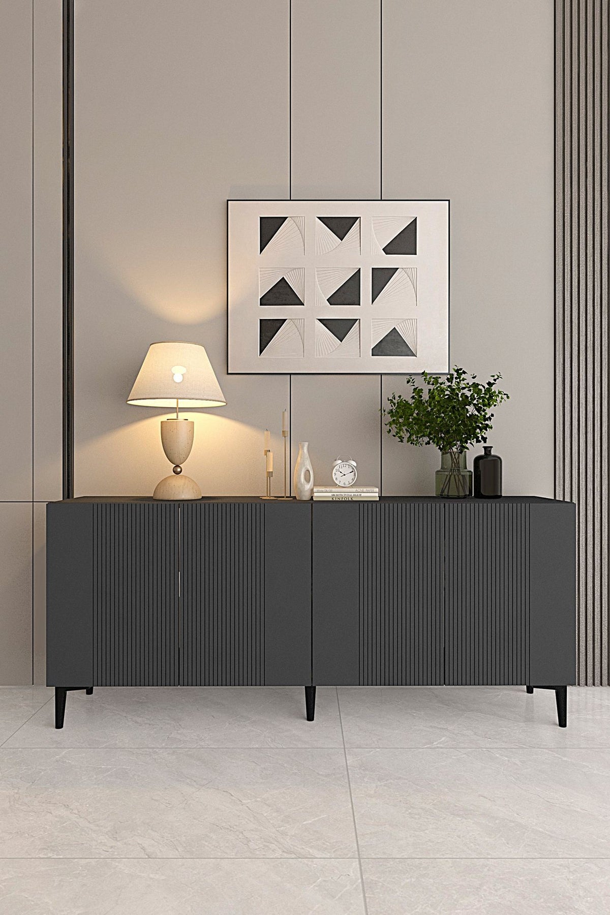 Κονσόλα Kalavasos Με Ράφια Ανθρακί 150x32x75 εκ. Μελαμίνης