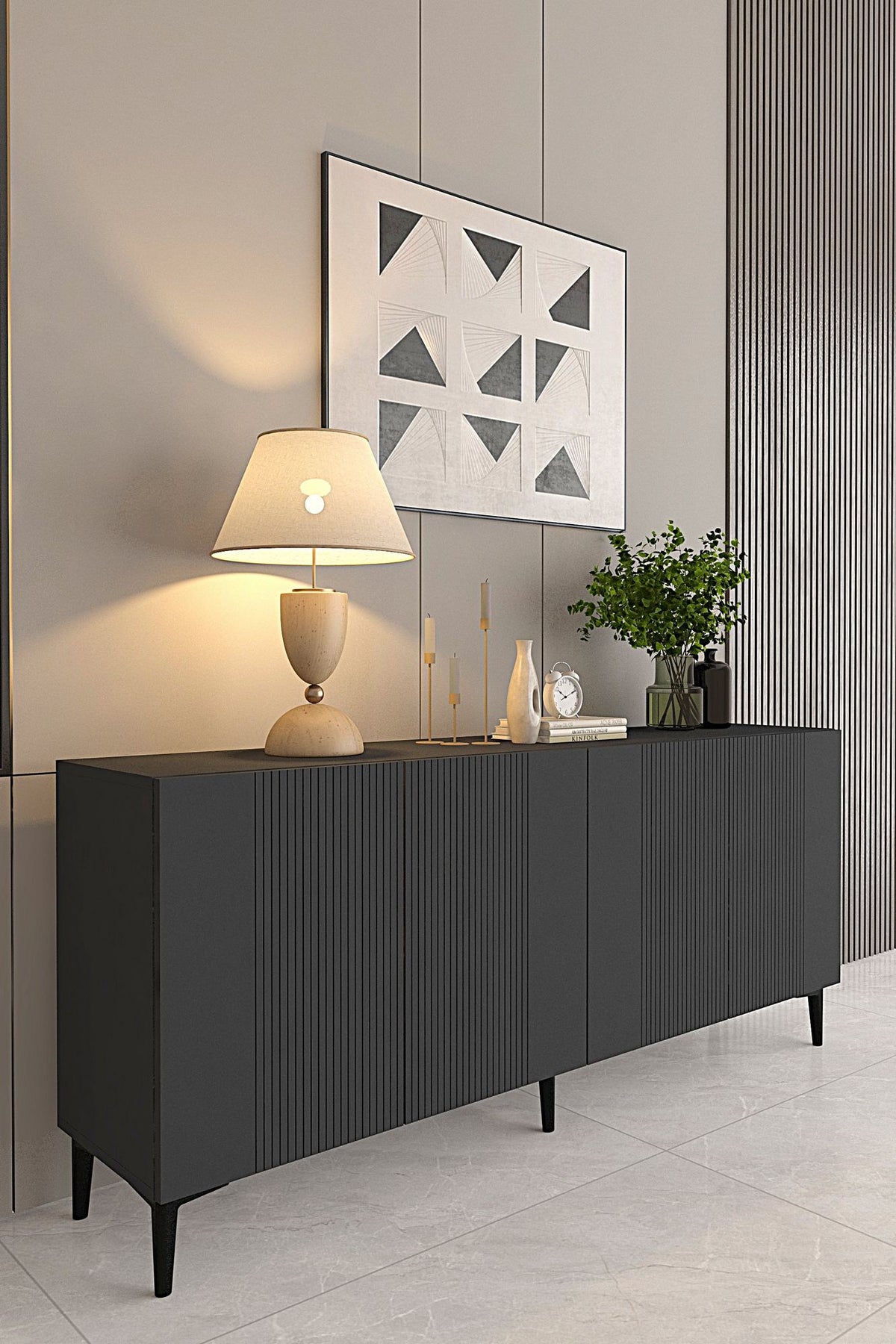 Κονσόλα Kalavasos Με Ράφια Ανθρακί 150x32x75 εκ. Μελαμίνης