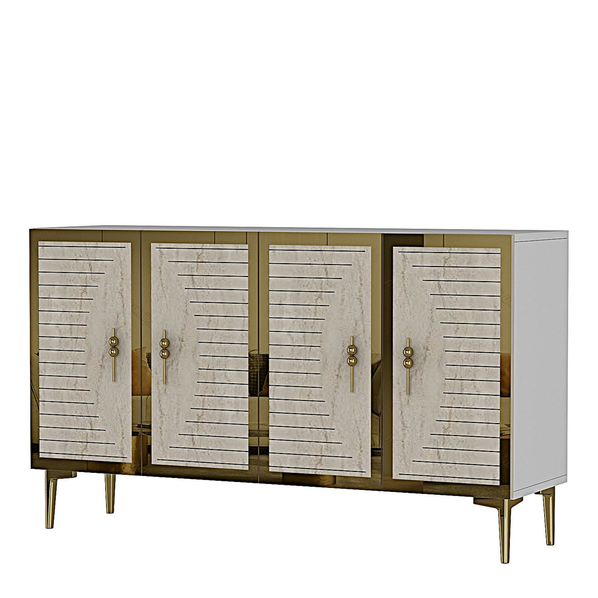 Κονσόλα Drosopigi Λευκό - Travertine - Χρυσό 120x32x75 εκ. Μελαμίνης